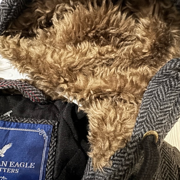 American Eagle Outfitters Charcoal Pea Coat with Fur Hood - Picture 2 of 3